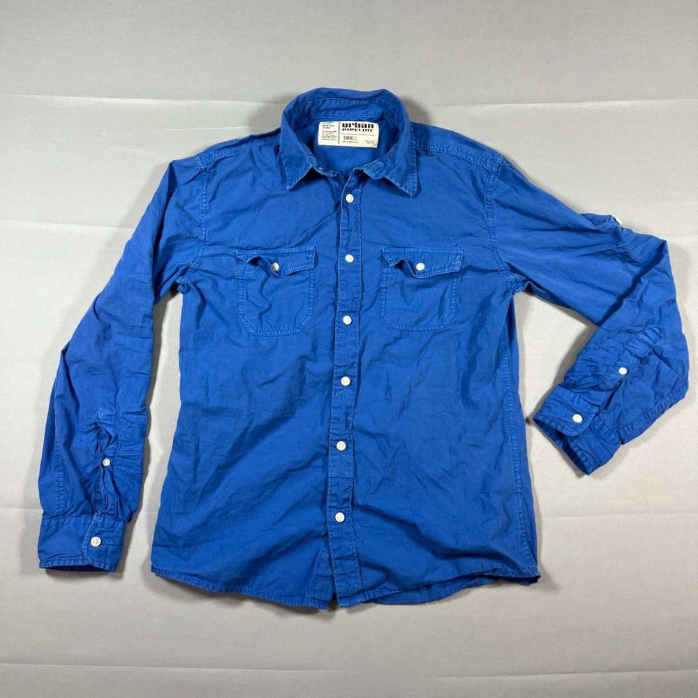 Urban Pipeline Shirt Mens S Blue Cotton Looker Loop Dual Chest Pocket Button Up